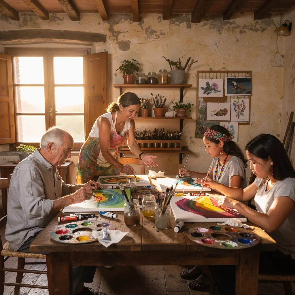 Una vista panoramica di una montagna serena con nuvole leggere.