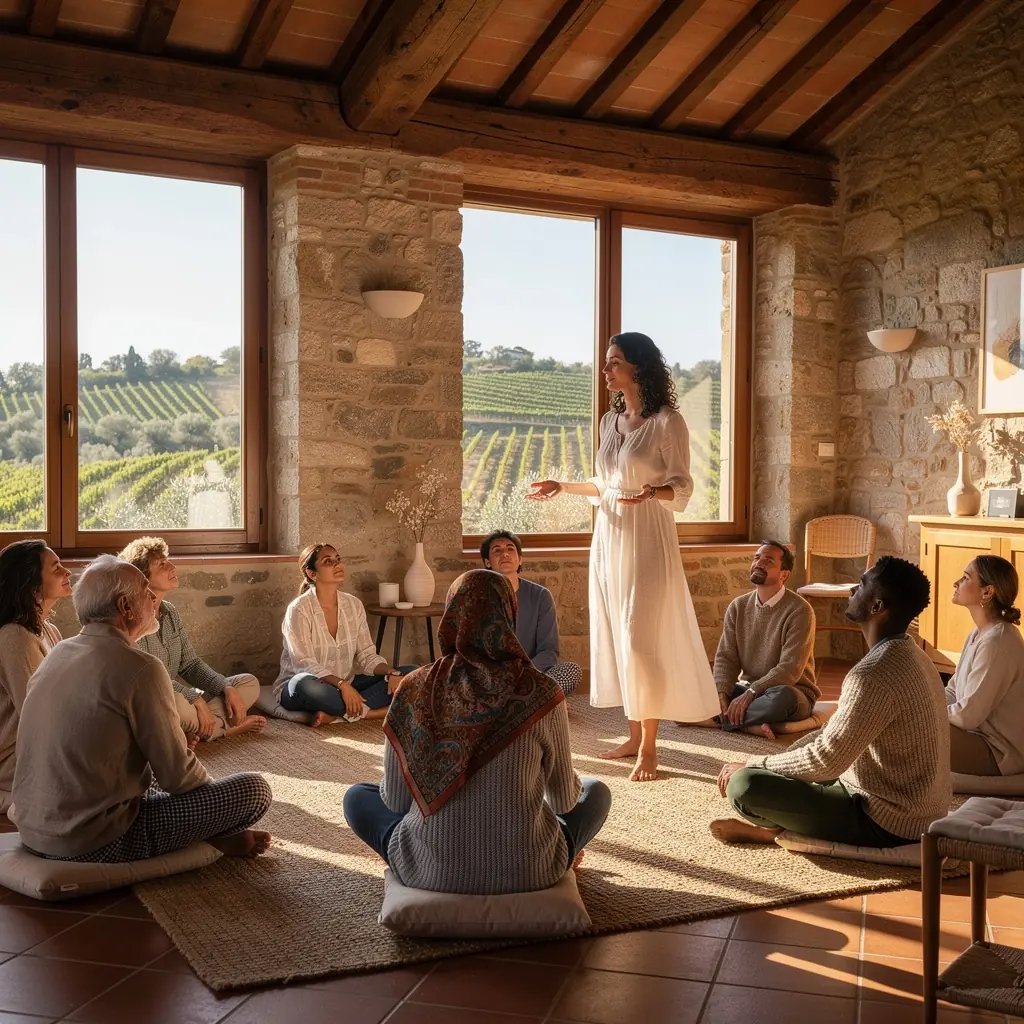 Un ambiente interno rilassante con candele e incenso accesi.